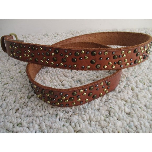 *J. CREW Brown Leather Belt Goldtone Brass Studding Size Small
